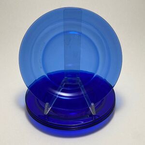 Arcoroc Saphir Glass Salad Plates | Cobalt Blue | 7.25" | France | Set of 4